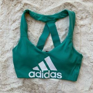 adidas Teal Sports Bra with White Logo
